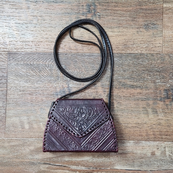 Vintage Moroccan Magic Leather Embossed Cross Body Mini Purse 1970's - Picture 5 of 14